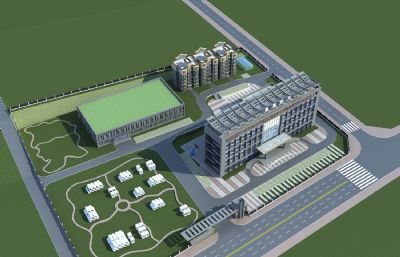 材料生产企业办公楼,材料堆场3D模型