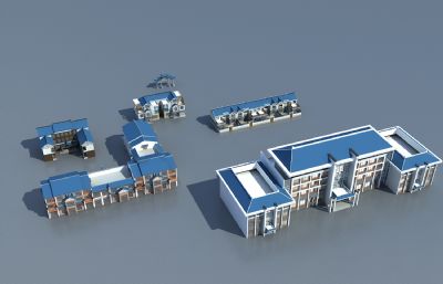 中式联排别墅,中式办公楼,商场3D模型
