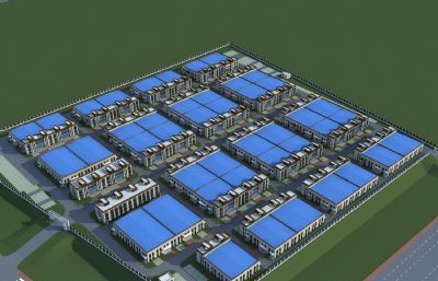 企业园厂房,仓库,办公楼3d模型