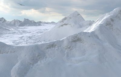 雪域高原老鹰飞过雪山场景动画3D模型,200帧动画(网盘下载)
