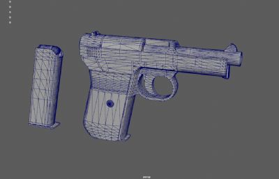 老式手枪,复古手枪道具3D maya模型,已塌陷