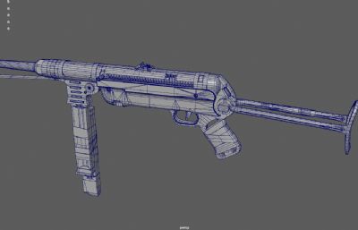 MP40冲锋枪,施迈瑟冲锋枪,二战德国枪游戏道具3d maya模型