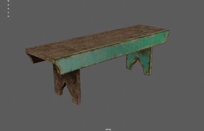 旧板凳,木板凳,长条凳3dmaya模型