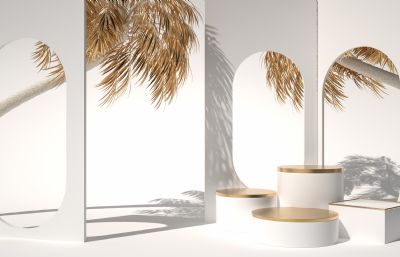 椰子树风景展台,旅游电商海报C4D模型