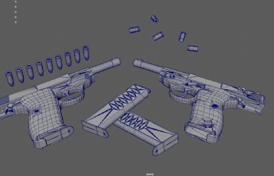 沃尔特手枪,瓦尔特P38手枪外观道具3Dmaya模型,塌陷文件