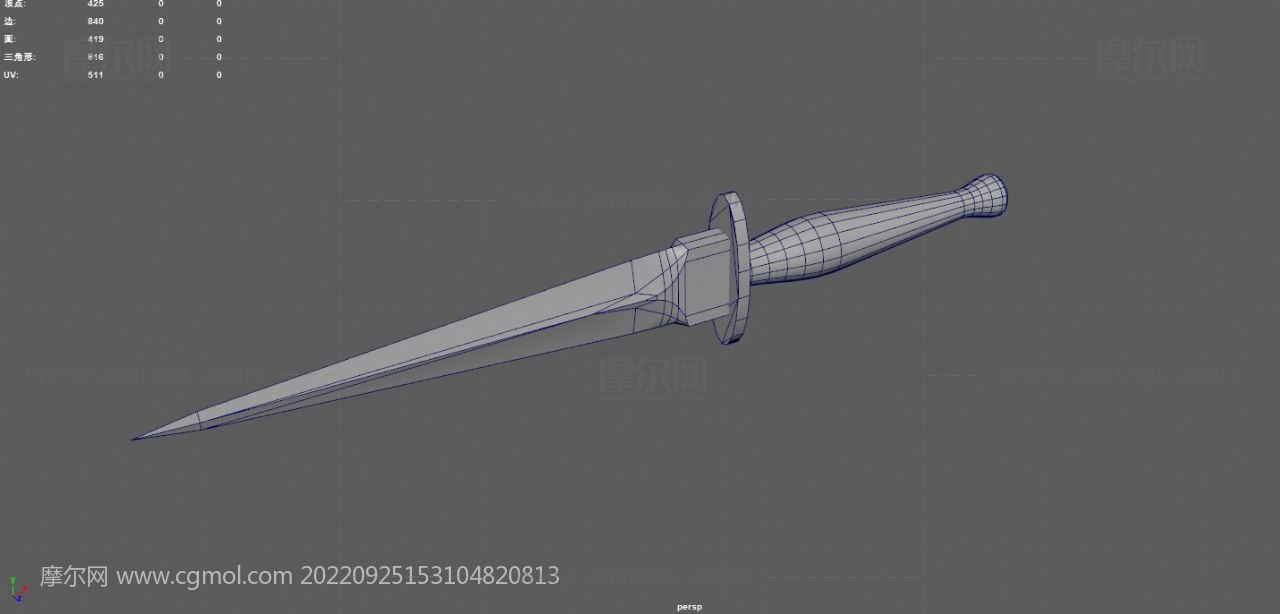 刺客匕首,短剑游戏道具3dmaya模型,已塌陷