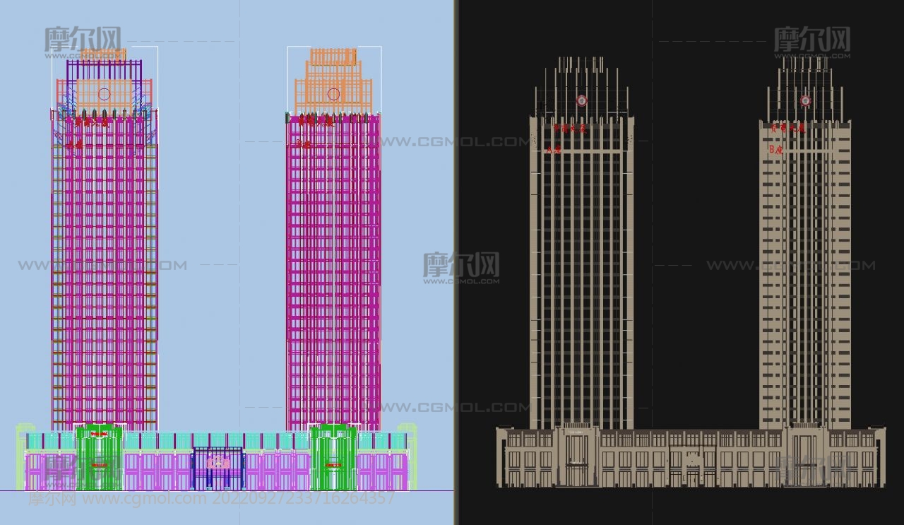 资阳万达广场双塔楼方案3D模型