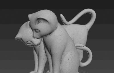 偎依的小猫雕像3D模型塌陷文件