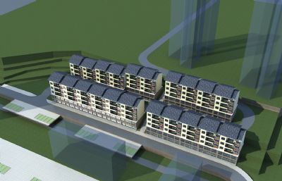 联排别墅,商住楼小区3D模型