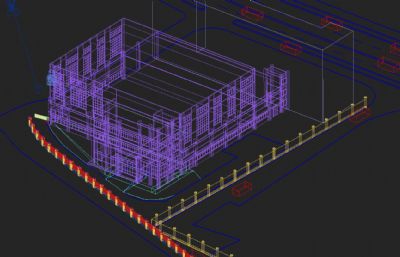 工会厂房,围墙,道闸,办公楼3D模型