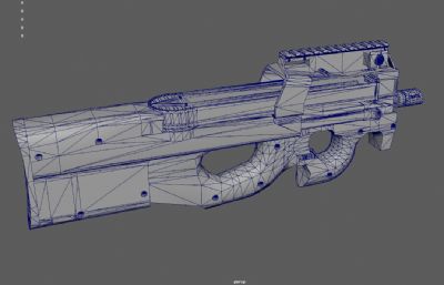 P90冲锋枪,smg90微型冲锋枪3dmaya游戏道具模型