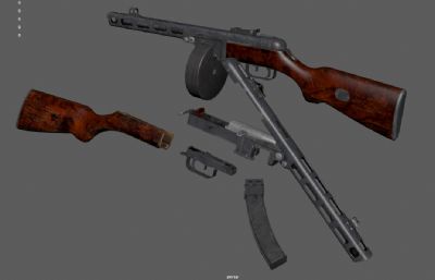 波波沙冲锋枪,PPSh41冲锋枪游戏道具3dmaya模型