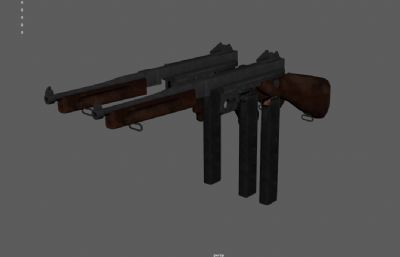 汤姆森冲锋枪,黑帮武器,二战冲锋枪游戏道具3dmaya模型