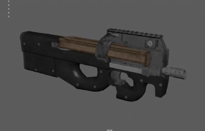 P90冲锋枪,smg90微型冲锋枪3dmaya游戏道具模型
