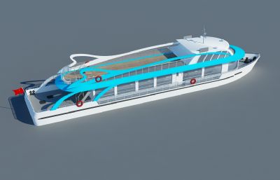 80米旅游游客观光游览船3D模型