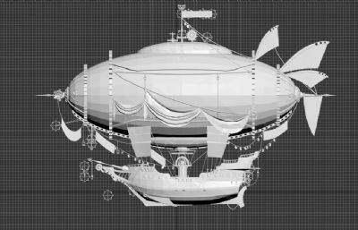 Airships飞艇,赛博朋克风格游戏道具3D模型,FBX格式