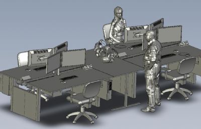 老板巡查办公区,办公桌椅3D数模