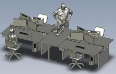 老板巡查办公区,办公桌椅3D数模