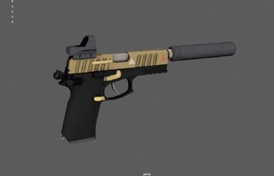消音器手枪,紧凑型手枪游戏道具3dmaya模型