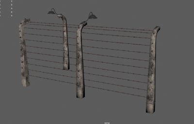铁丝网护栏,基地电网,军事基地围栏,监狱铁网墙3dmaya模型