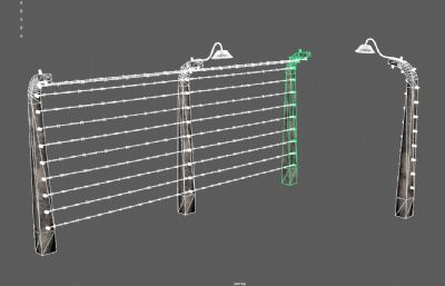 铁丝网护栏,基地电网,军事基地围栏,监狱铁网墙3dmaya模型