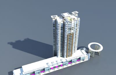 商住楼,现代公寓楼住宅3D模型