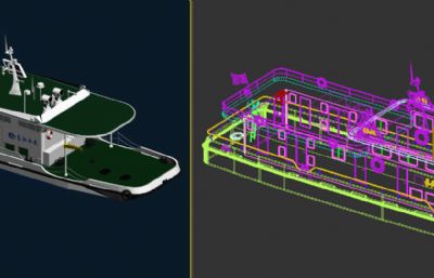 长江水文船,水文考察船只3D模型