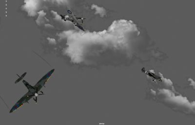 二战超级喷火老式飞机,日本零式战机飞行场景3dmaya模型