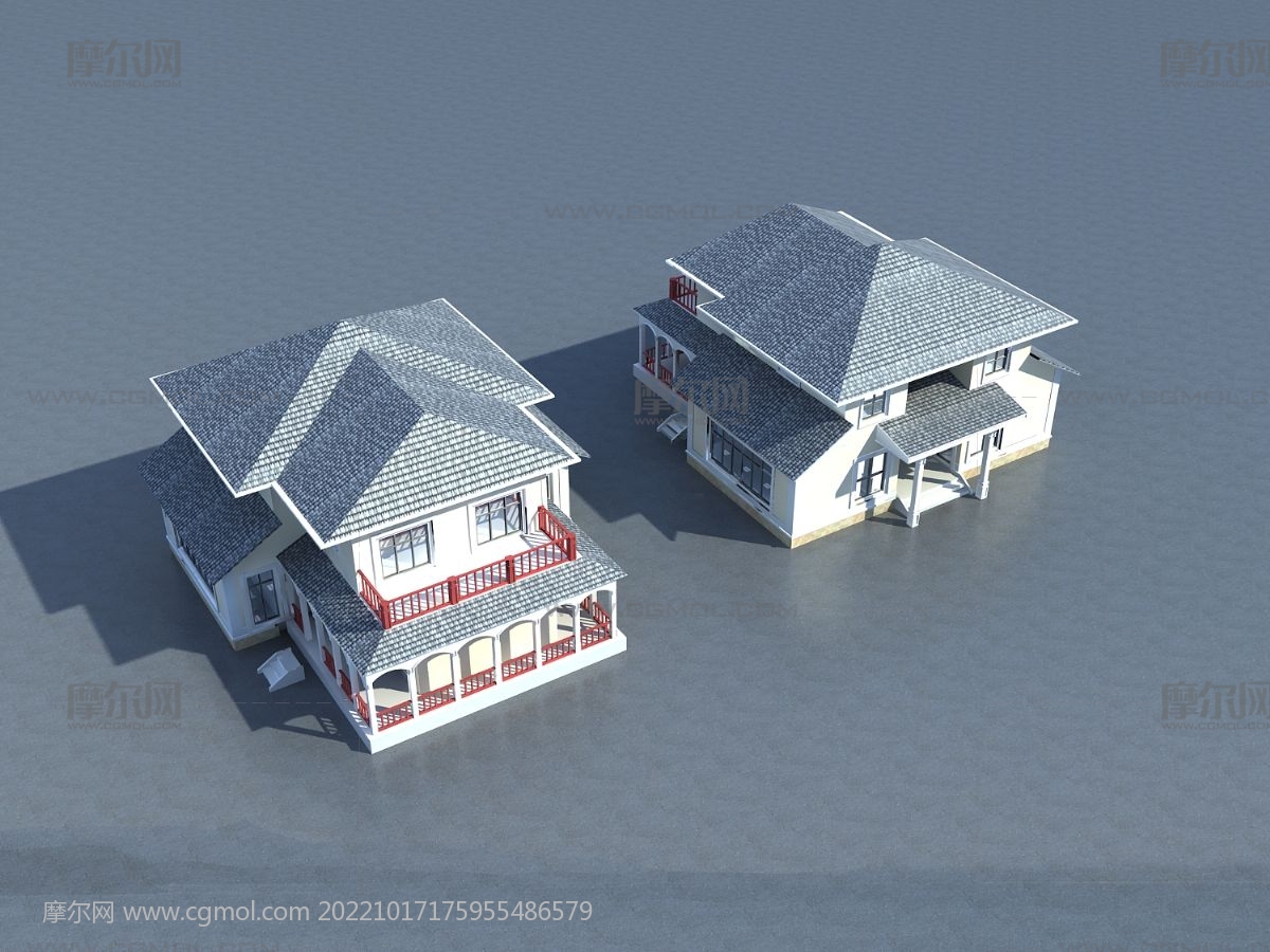 两栋现代别墅,小洋房3D模型