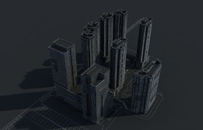 现代高层住宅小区+商业广场综合体3D模型
