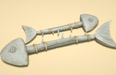 卡通鱼骨,骨头化石C4D模型