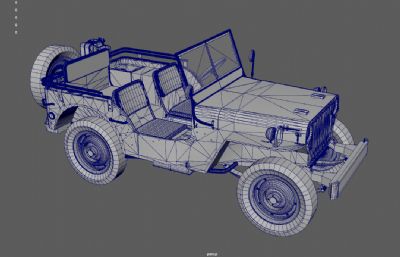 美军威利斯吉普车,军用吉普车,越野车3dmaya模型