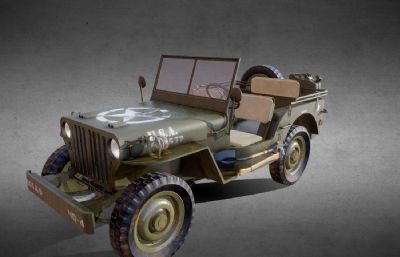 美军威利斯吉普车,军用吉普车,越野车3dmaya模型