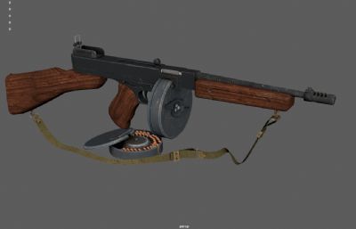 汤普森冲锋枪,黑帮武器,二战突击步枪游戏道具3dmaya模型