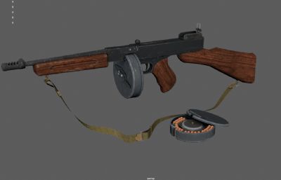 汤普森冲锋枪,黑帮武器,二战突击步枪游戏道具3dmaya模型