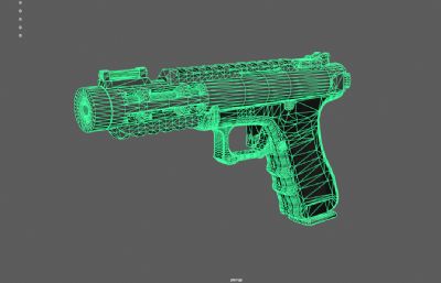 科幻手枪,概念手枪游戏道具3dmaya模型,已塌陷