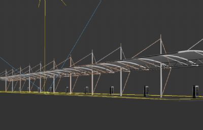 膜结构雨棚,充电桩雨棚,张拉膜结构车棚3D模型