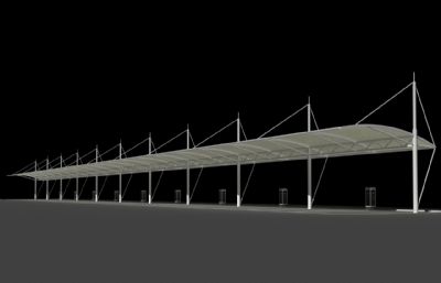 膜结构雨棚,充电桩雨棚,张拉膜结构车棚3D模型