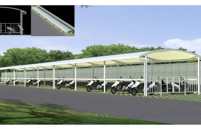 公司企业膜结构自行车棚,电动车棚,遮阳棚3D模型