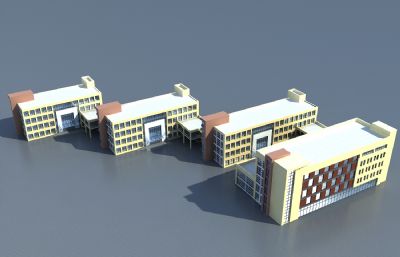 现代办公楼,连廊,联排办公写字楼3D模型