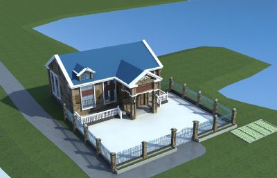 乡村别墅,铁艺栏杆住宅3D模型