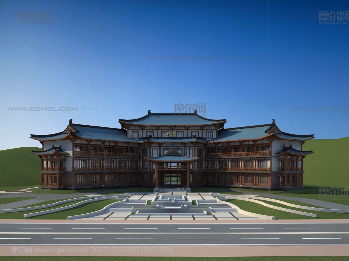 中式度假酒店,庭院别墅,四合院3D模型
