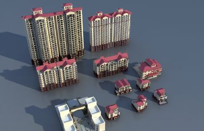 欧式住宅小区大楼设计,别墅设计方案3D模型