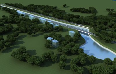 生态园沟渠,林间小路,小河场景3D模型