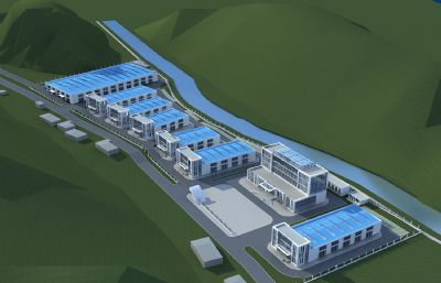 现代厂房,办公带厂房3D模型