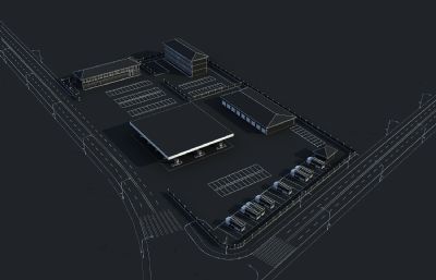 高速服务区,加油站,小卖部3D模型