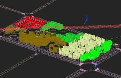 厂区办公楼,物流中心鸟瞰3D模型
