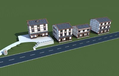 红岩山庄,美丽乡村别墅,农村改造自建房3D模型