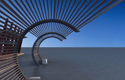 凉亭座椅,室外座椅,湿地景观长廊组合3D模型