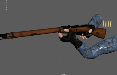 俄式莫辛纳甘步枪,M1891步枪游戏道具3dmaya模型